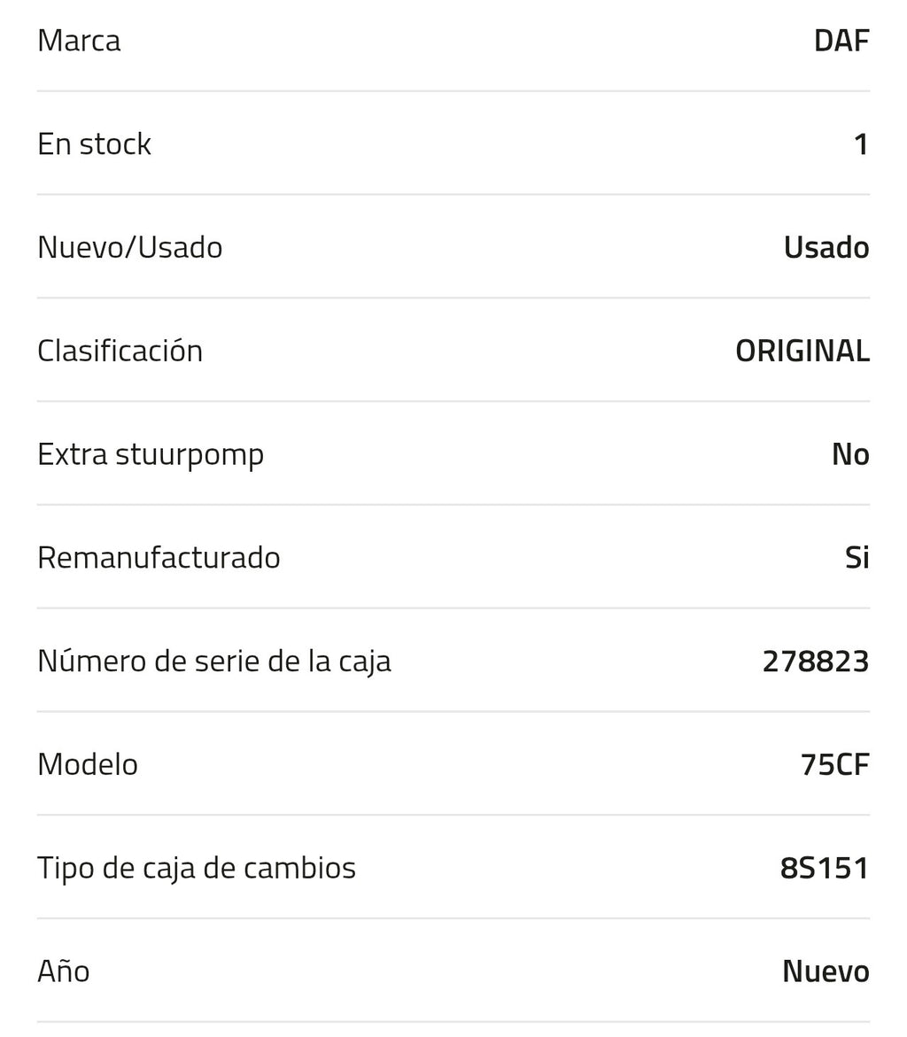 DAF 8S151 Caja de cambios 1344224  Modelo: 75CF  Kilometraje: 0