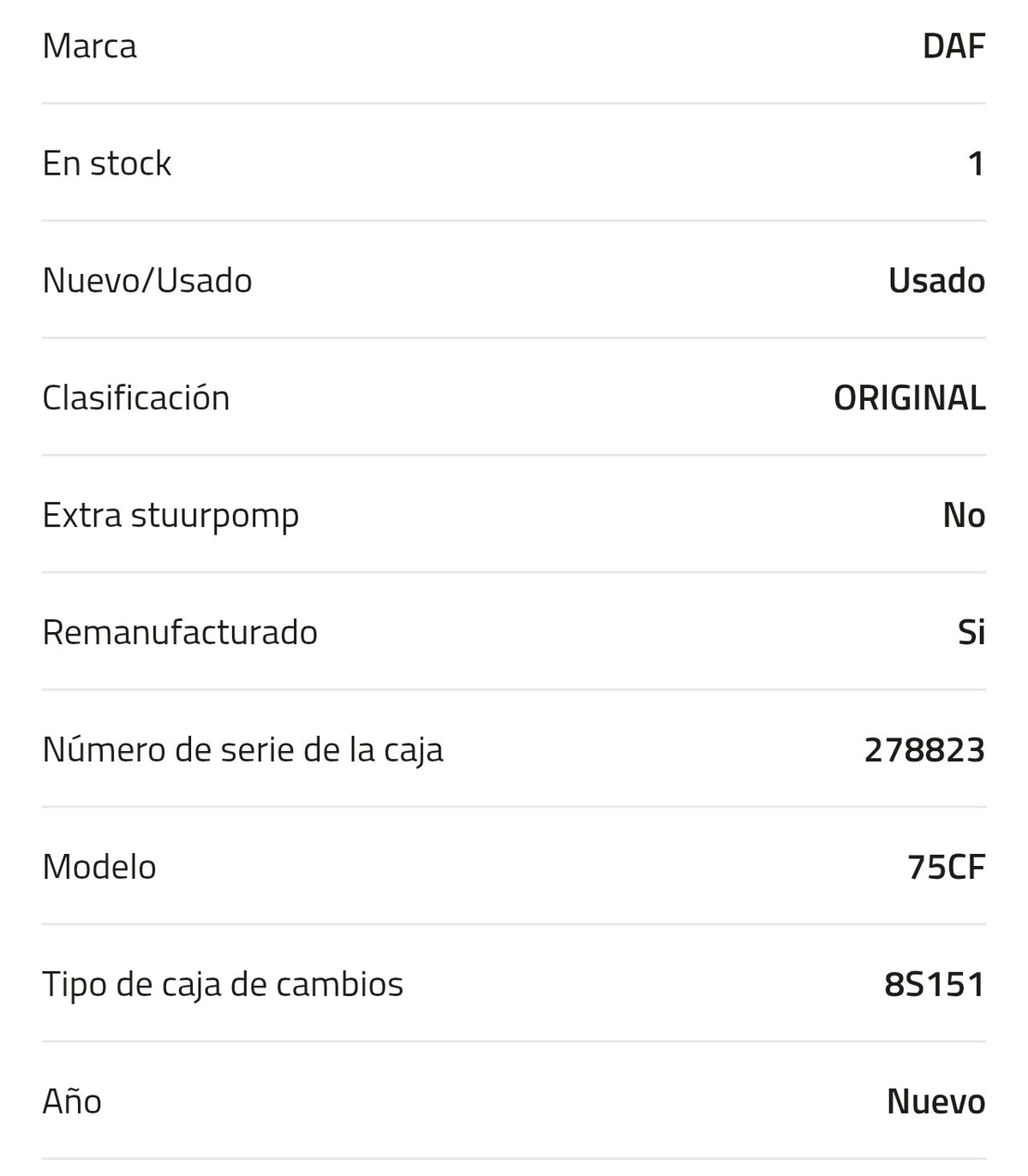 DAF 8S151 Caja de cambios 1344224  Modelo: 75CF  Kilometraje: 0