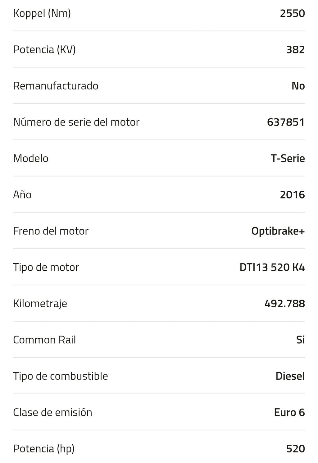 Motor Renault DTI13 520 K4 7421368560 Usado  kilómetros 492.788