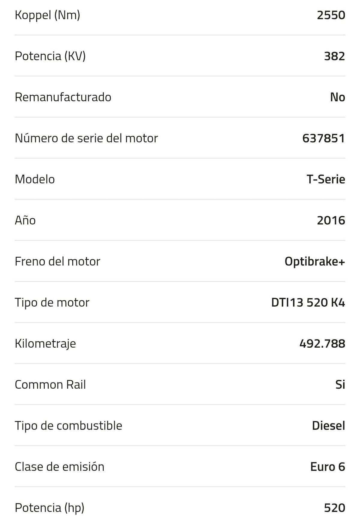 Motor Renault DTI13 520 K4 7421368560 Usado  kilómetros 492.788
