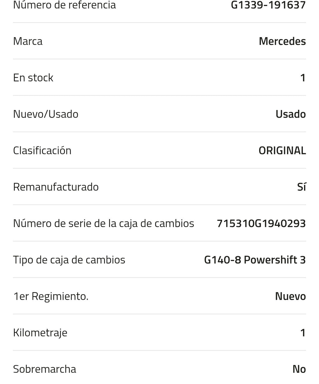 Mercedes G140-8 Powershift 3 Caja de cambios A 001 260 36 00