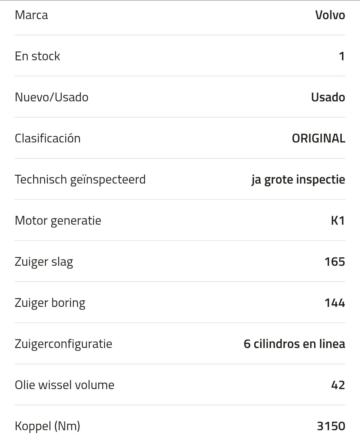Motor Volvo D16K 650 K1 22280259