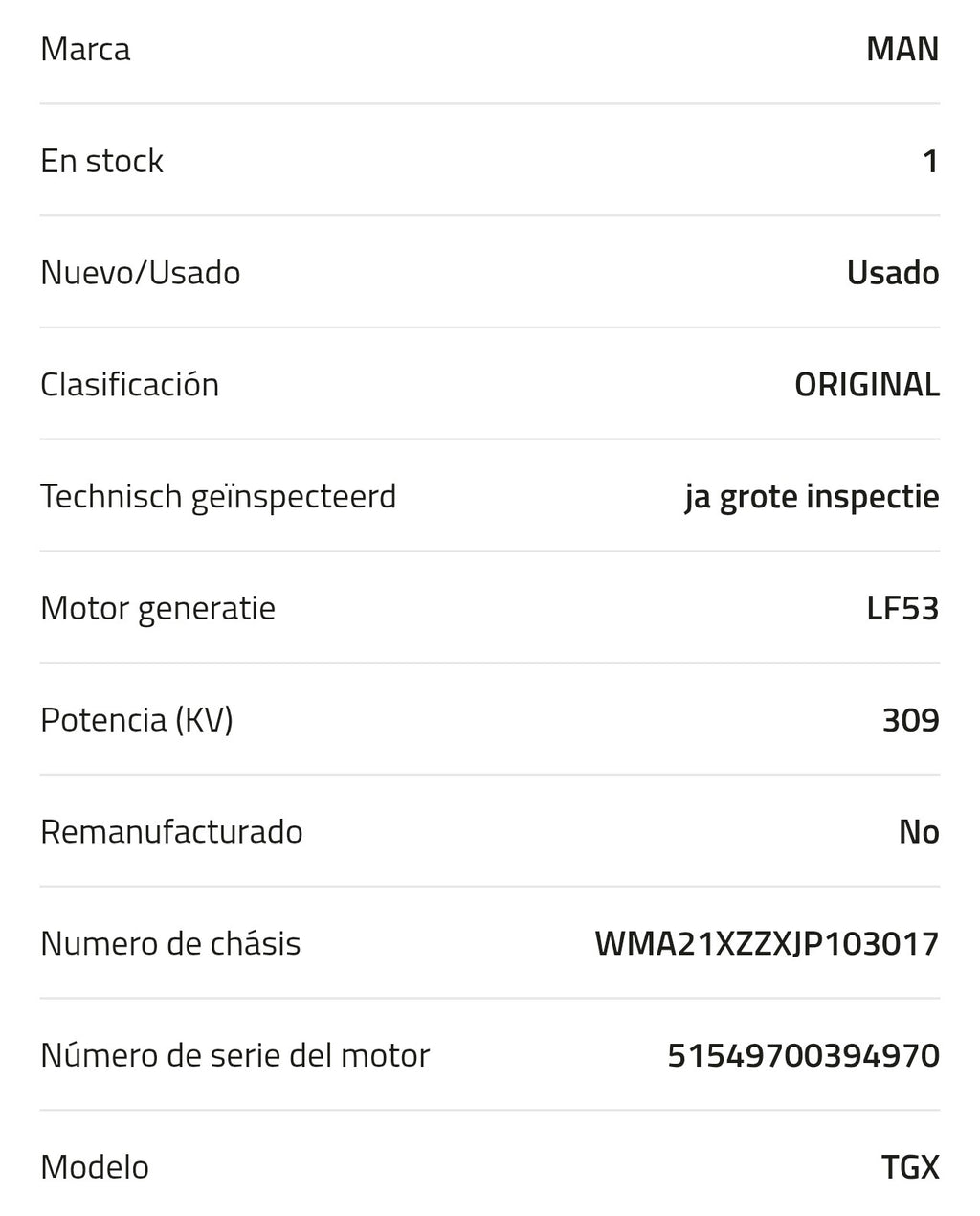 Motor MAN D2676 LF53 51021010632  Kilometraje: 577.112