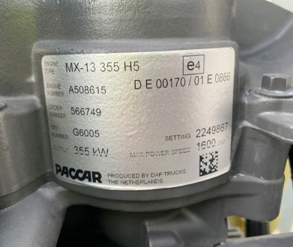 Motor DAF MX13 355 H5  Kilometraje: 144.806 km