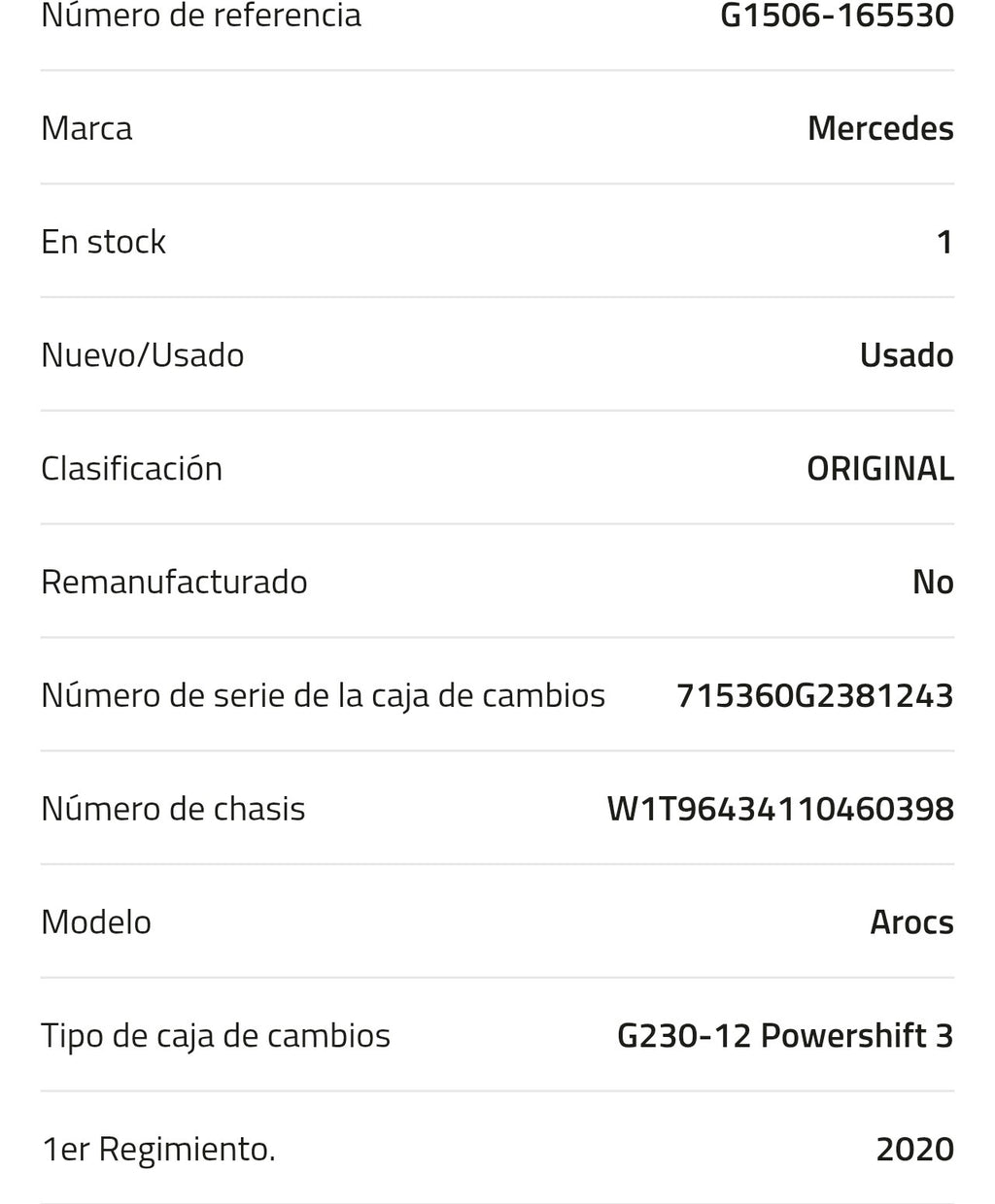 Mercedes G230-12 Powershift 3 Caja de cambios A 001 260 36 00