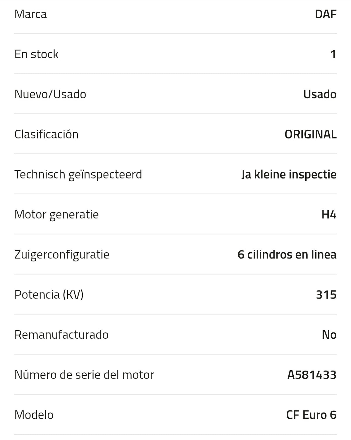 Motor DAF MX13 315 H4 0452197R