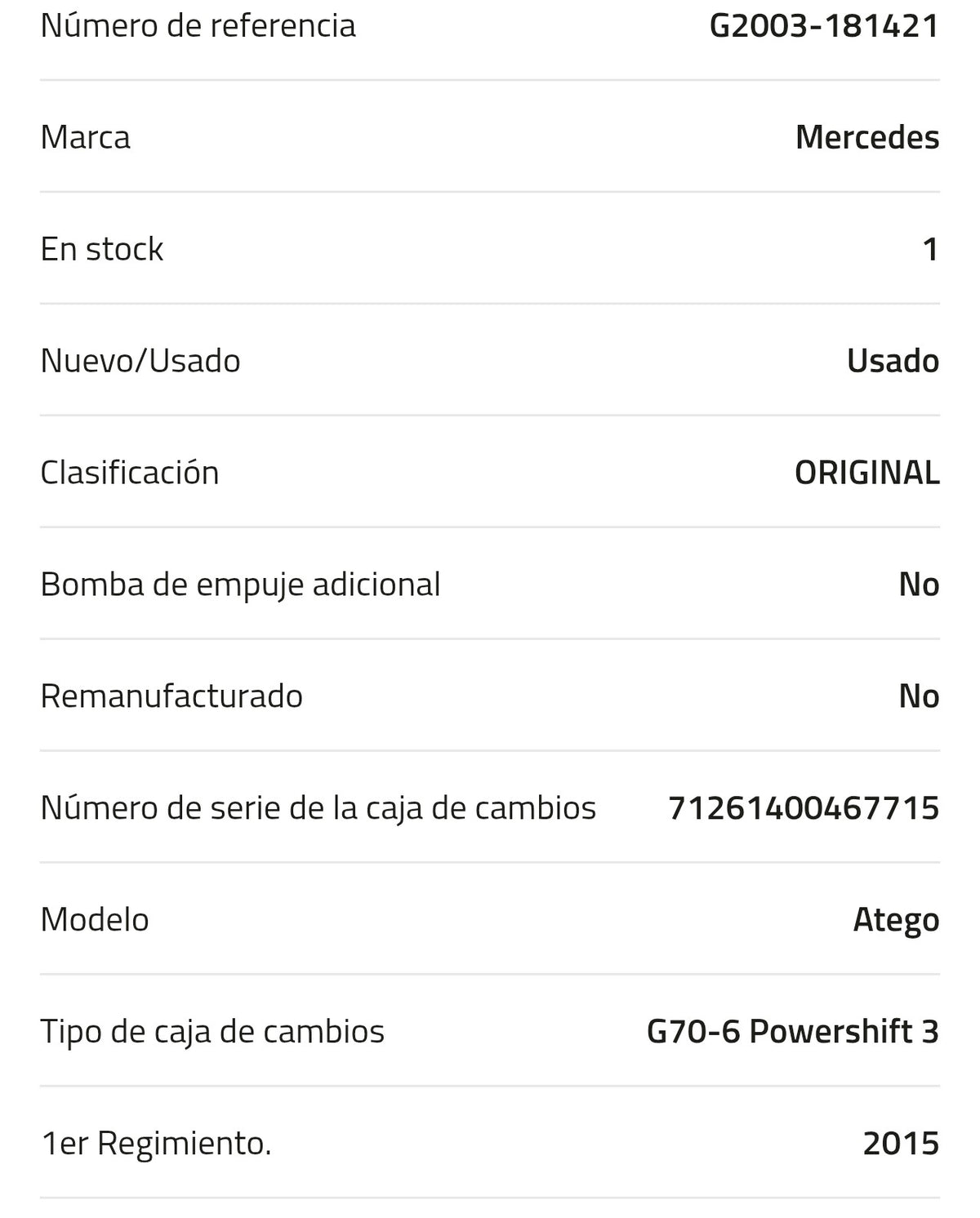 Caja de cambios Mercedes G70-6 Powershift 3 A 001 260 36 00