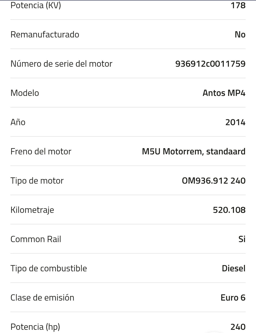 Motor Mercedes OM936.912 240 A 002 010 65 00